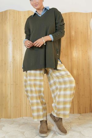 Elodie V Neck Button Knit Deep Khaki